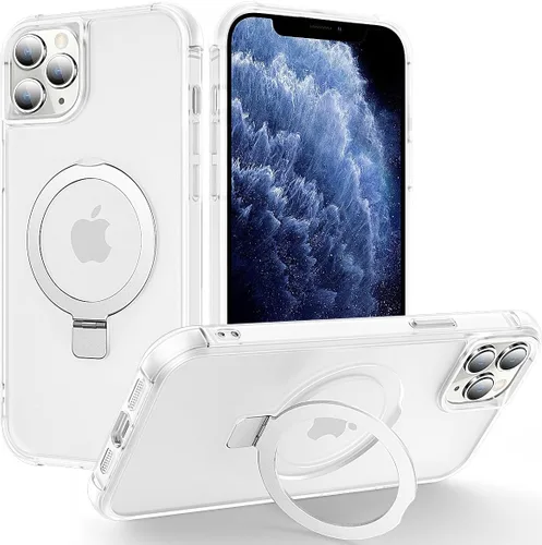 Vista 26 de CHAOFEnG Funda magnética compatible con iPhone 11 con soporte, prueba de caídas de grado militar, compatible con imán, anillo translúcido, parte