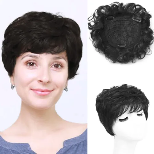 Vista 7 de Peluca de repuesto para cabello rizado, peluca de cabello humano corto con clip, pieza de cabello ondulado para mujeres con pérdida de cabello
