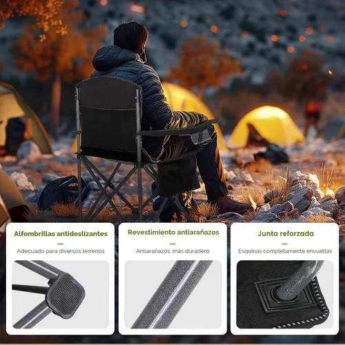 Vista 7 de ALPHA CAMP Silla plegable de gran tamaño para campamento, soporte de marco de acero resistente, 350 libras, brazo acolchado plegable con soporte