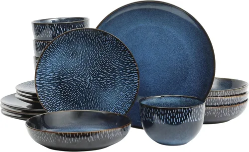 Vista 20 de Gibson Elite Peach Orchard - Juego de vajilla de porcelana de hueso de 12 piezas para 4, platos y cuencos estriados en relieve, apto