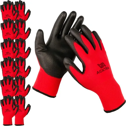 Vista 12 de ACKTRA Guantes de trabajo de seguridad ultrafinos de poliuretano 12 pares, WG002 negro/negro, XS