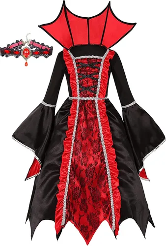Vista 3 de Disfraz de vampiro para niñas, Halloween, gótico, victoriano, vampiro, fiesta de disfraces