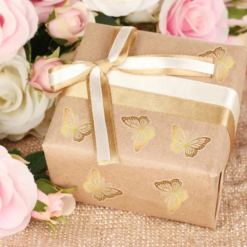 Vista 5 de Whaline 500 unidades de sellos de mariposa dorada, calcomanías de lámina dorada, calcomanías adhesivas de primavera para tarjetas de invitación