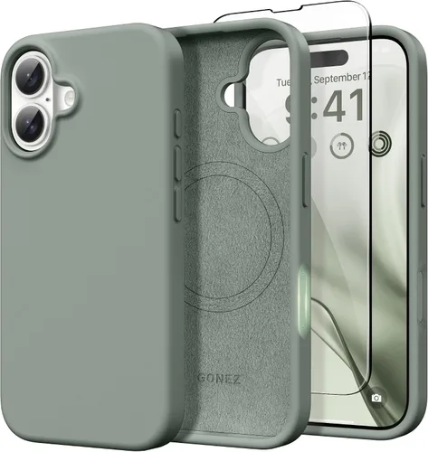 Vista 205 de GONEZ Funda magnética para iPhone 14, compatible con Magsafe, con protector de pantalla + protector de cámara, forro de microfibra antiarañazos