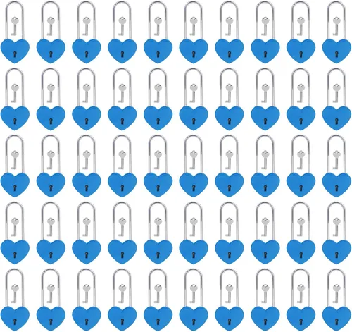 Vista 23 de 2 candados de corazón con candado de amor, corazón azul con llave para los amantes de la boda, día de San Valentín, aniversario, viajes (con llave)