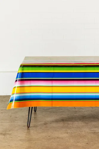Vista 6 de Alux Serape - Mantel de plástico PVC de vinilo color azul y amarillo, mantel de plástico (55 x 70 pulgadas, rectangular), azul, amarillo, rojo