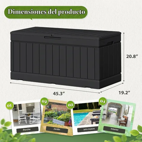 Vista 4 de Flamaker Caja de Almacenamiento al Aire Libre de 80 Galones de Resina Impermeable Caja de Cubierta Caja de Entrega con Textura de Madera Contenedor
