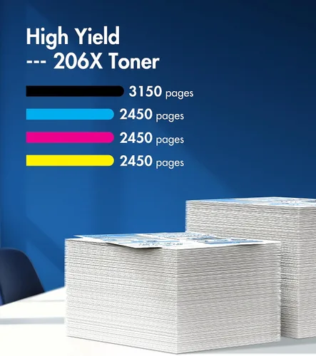 Vista 3 de Paquete de 4 cartuchos de tóner 206X High Yeild, repuesto para cartuchos de tóner 206A 206X, paquete de 4 unidades HP compatibles con HP