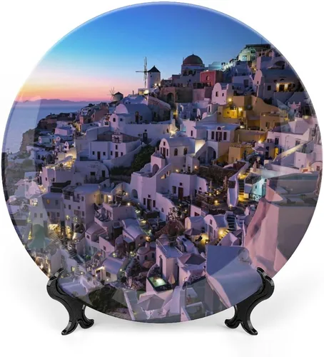 Vista 17 de Plato decorativo de pared de porcelana de 6 pulgadas con soporte, barco, cielo, mar, paisaje, naturaleza, adornos coleccionables, arte de pared