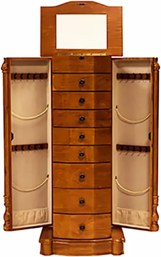 Vista 4 de Hives and Honey Florence Jewelry Armoire - Organizador de almacenamiento de joyas con 8 cajones forrados de fieltro, espejo de tocador, rollos