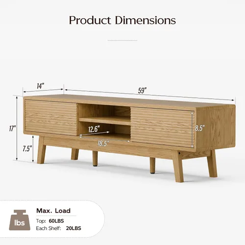 Vista 2 de TOLEAD Soporte para TV de 59", Soporte de Televisión Moderno de Mediados de Siglo para TV de 43/55/65 pulgadas, Consola de TV de Perfil Bajo
