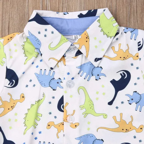 Vista 65 de Conjunto de camisa de manga corta con botones y pantalones cortos casuales con diseño de flamingo, para bebés y niños de 1 a 6 años, atuendos