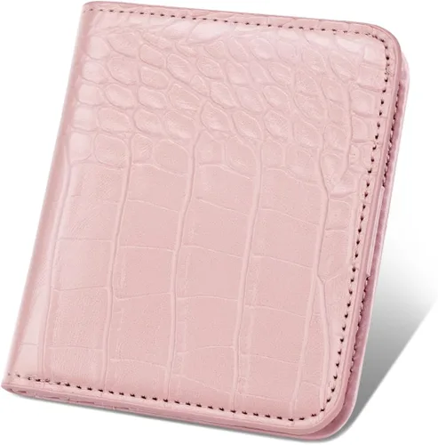 Vista 13 de Billetera para mujer, pequeña, plegable, para tarjetas de crédito, con bloqueo Rfid, de lujo, piel sintética, de cocodrilo, monedero pequeño