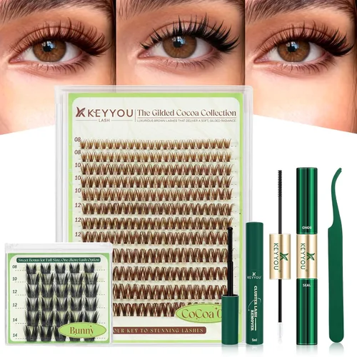 Vista 18 de KEYYOU Extensiones de pestañas de Velure color marrón Venus Natural Wispy C Curl Manga de 0.315-0.630 pulgadas con banda invisible suave
