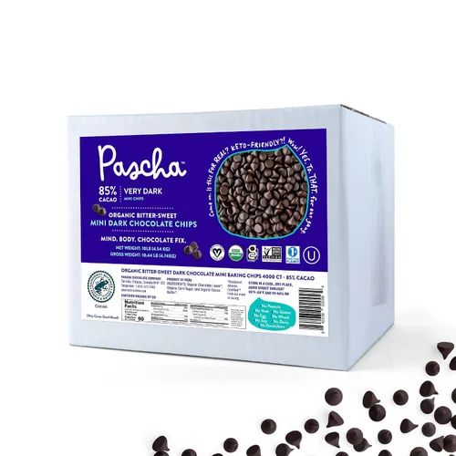 Vista 17 de Pascha Mini chispas de chocolate semidulce orgánico a granel para hornear, 55% de cacao, sin alérgenos, sin OMG, veganas y de comercio justo, 10