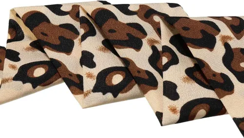 Vista 4 de Allegra K Bufanda delgada para mujer, bufanda larga y delgada con estampado de leopardo, banda para el cabello, bolsa con asa