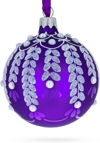 Vista 5 de Vides blancas entrelazadas en un adorno de Navidad de cristal de lavanda Dreamscape