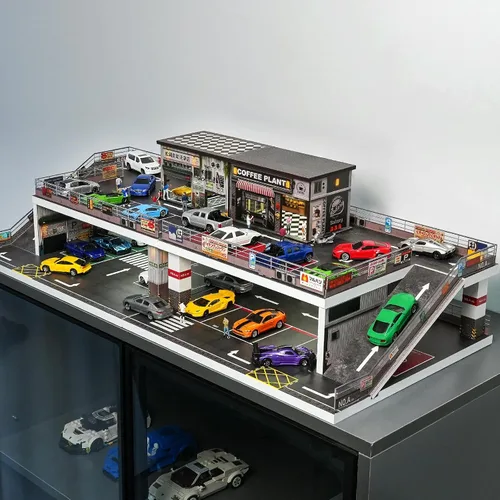 Vista 4 de Kivcmds - Vitrina para Hot Wheels Matchbox Toy Car Monster Truck Lighted Ramp Scene Diorama Garage Parking for 1/64 Diecast Car,Maximum Hold 40+