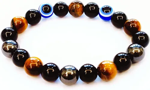 Vista 76 de Pulseras de triple protección con piedra de ojo de tigre de obsidiana negra con hematita para hombres y mujeres, pulsera de piedra curativa