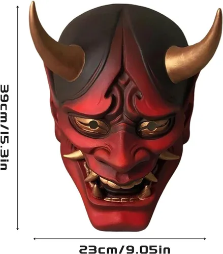 Vista 7 de Máscara de samurai japonés Oni Hannya para Halloween, máscara de demonio de media cara, NOH Kabuki Prajna Devil Half Face Mask Cosplay