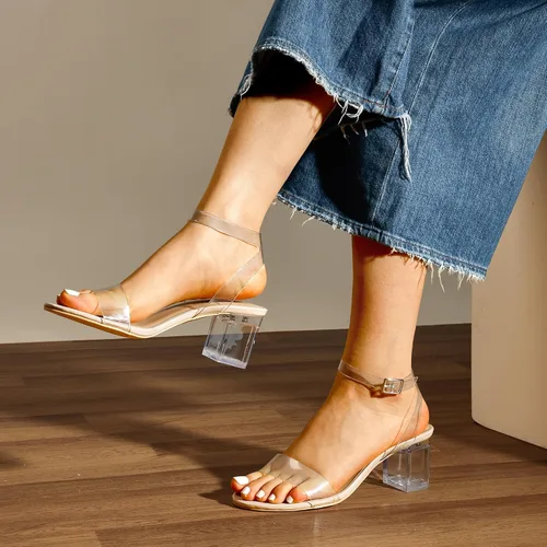 Vista 5 de DREAM PAIRS - Sandalias de tacón grueso y bajo para mujer, con correa al tobillo y puntera abierta, sandalias elegantes para fiestas