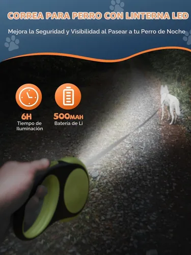 Vista 3 de Correa Retráctil para Perro con Luz LED, Douexio Mejorada Correa Retráctil 3 en 1 para Perros Pequeños y Medianos Hasta 66 lbs, 16 pies, Mango