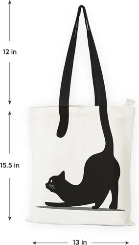 Vista 7 de Diseño impreso de la bolsa de asas de algodón Silhoutte, impresión de gato, Estampado De Gato