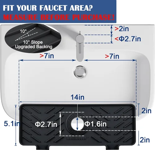 Vista 2 de Alfombrilla de Silicona para Grifo de Fregadero de Cocina – Gen 3 Protector contra Salpicaduras con Pendiente de 10° con Orificio Recortable