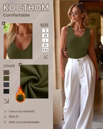 Vista 5 de Paquete de 4 camisetas térmicas sin mangas para mujer, con cuello en V, forro polar, sin mangas, cálido, chaleco de capa base