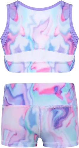 Vista 2 de Traje de baño deportivo sin mangas con pantalones cortos para entrenamiento y fitness para niñas y niñas