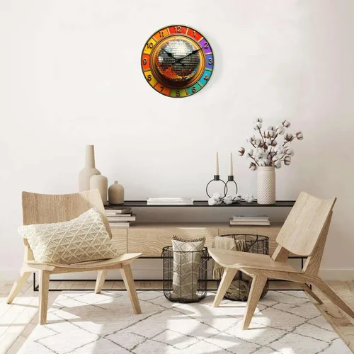 Vista 5 de Reloj de pared, reloj de pared retro sin tictac, funciona con pilas, relojes de pared de madera dorada para cocina, sala de estar, dormitorio