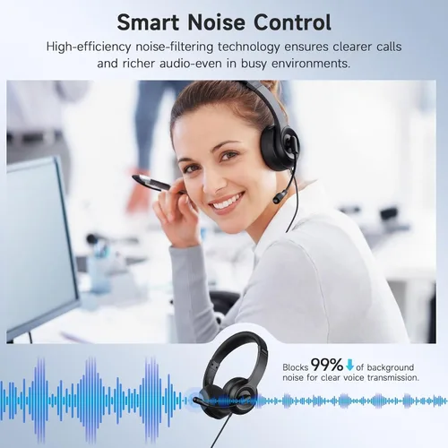 Vista 4 de AOC Auriculares USB con micrófono para PC, auriculares con cable