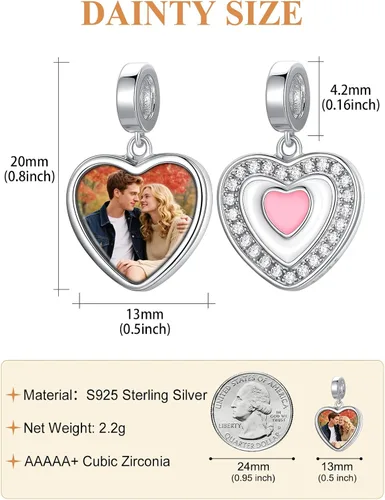 Vista 56 de Custom4U Photo Charms for Bracelets 925 Sterling Silver/Gold Plated Heart/Tree of Life/Round Charm Bead Personalized with Picture Custom