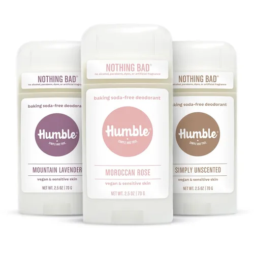 Vista 12 de HUMBLE BRANDS Desodorante sin aluminio, vegano y libre de crueldad, formulado para pieles sensibles, simplemente sin perfume, 2.5 onzas