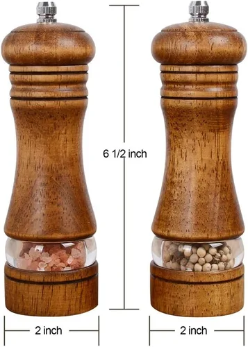 Vista 8 de Haomacro Juego de molinillos de sal y pimienta de madera, molinillo de pimienta manual clásico, molinillo de sal, molinillo de pimienta recargable