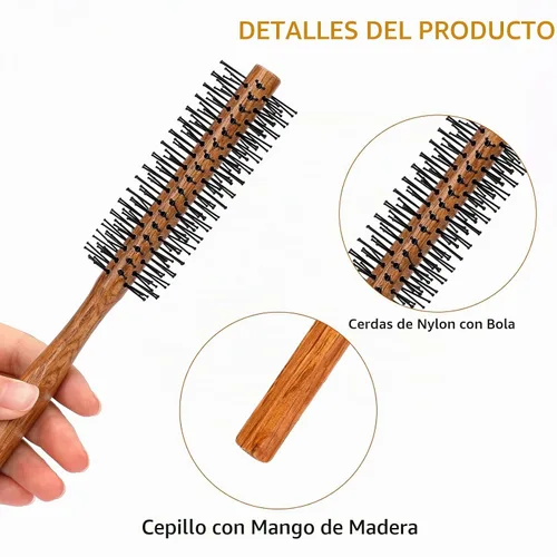 Vista 3 de Cepillo redondo con punta de bola con mango de madera y cerdas de nailon
