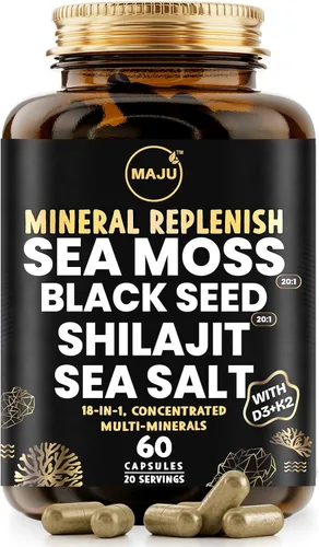 Vista 8 de MAJU - Cápsulas de musgo marino orgánico 4 en 1, Chondrus Crispus salvaje, musgo marino con fucus vesiculoso + raíz de bardana, más fuerte que
