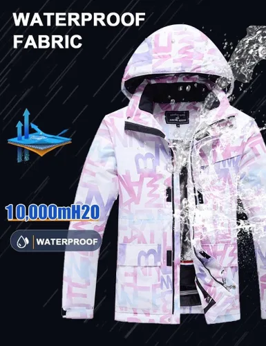 Vista 5 de Chaqueta y pantalones de esquí estampados coloridos de snowboard a prueba de viento para mujer de moda
