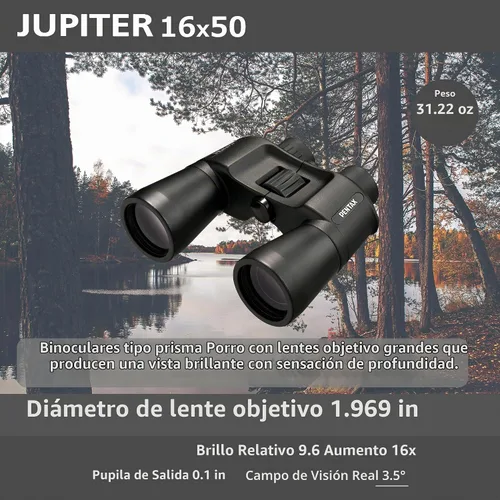 Vista 3 de Pentax Jupiter - Binocular de 16 x 50 pulgadas, fácil visión, gran apertura, prisma porro, color negro
