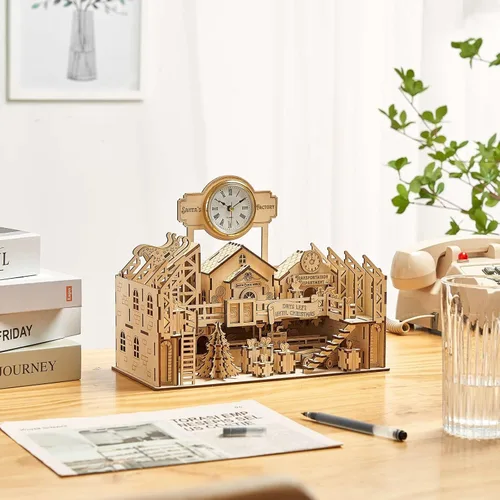 Vista 2 de Rompecabezas de madera 3D, kits de modelo de fábrica de Papá Noel, rompecabezas y rompecabezas para Navidad/cumpleaños, regalos para adultos