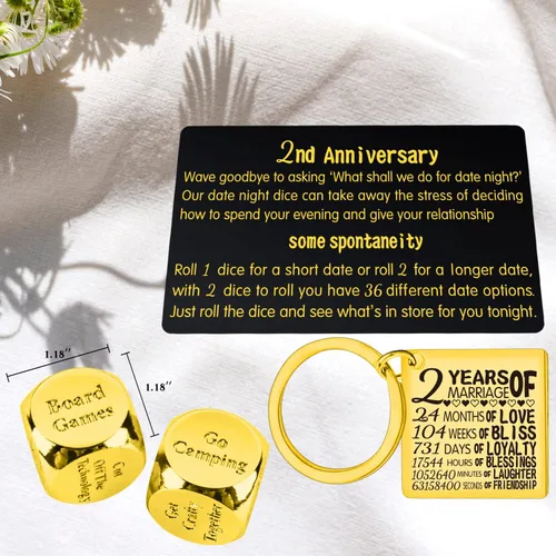 Vista 5 de Dados de segundo aniversario, dados de segundo aniversario de boda para parejas, regalo de 2 años de aniversario, fecha de noche, aniversario de 2