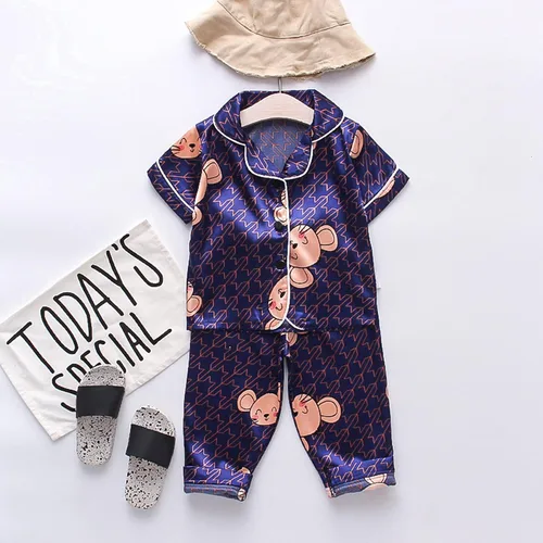 Vista 6 de TBUIALL Camisetas cortas+pantalones cortos para bebé, ropa de dormir para niño, pijamas de manga de dibujos animados para niñas pequeñas y conjunto