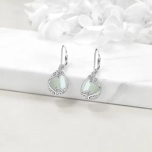 Vista 98 de Aretes colgantes con forma de lágrima de filigrana de piedra lunar de plata de ley 925 con cierre de palanca para mujer, regalos de joyería
