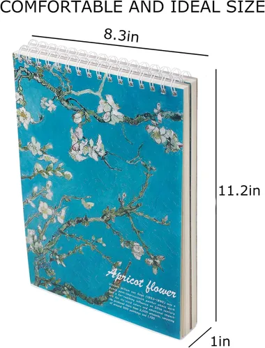Vista 5 de Paquete de 2 libros estéticos de bocetos en espiral para niños, 98 libras/5.64 oz/m², papel grueso sin ácidos, A4, diario mixto en blanco, cuaderno