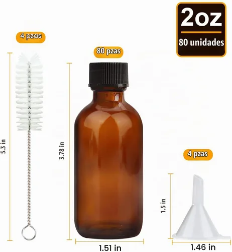 Vista 2 de Maredash Botellas de vidrio ámbar de 2 onzas, botellas de vidrio redondas