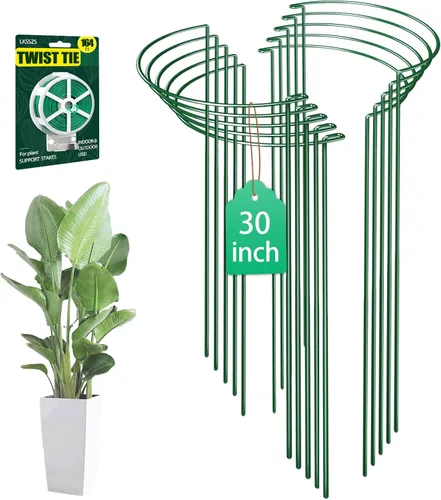 Vista 8 de Paquete de 12 estacas de soporte para plantas de jardín, jaulas y soportes de peonía semicirculares, anillo de soporte de metal para jardín, soporte
