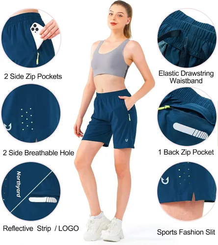 Vista 35 de NORTHYARD Pantalones cortos deportivos de senderismo para mujer, de secado rápido, ligeros, para gimnasio, entrenamiento, con 3 bolsillos