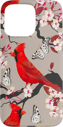 Vista 28 de Funda para iPhone 16 Women Girls Cardinals Red With Floral Butterfly