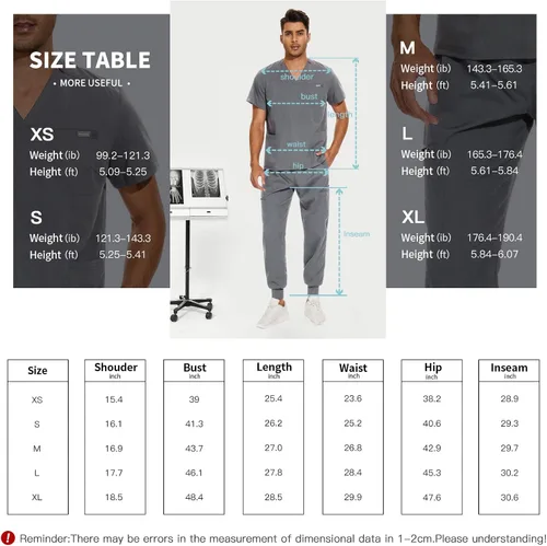 Vista 6 de VIAOLI Conjunto de ropa quirúrgica para hombre con cuello en V y pantalón deportivo de 8 bolsillos para enfermería, conjuntos de uniformes médicos
