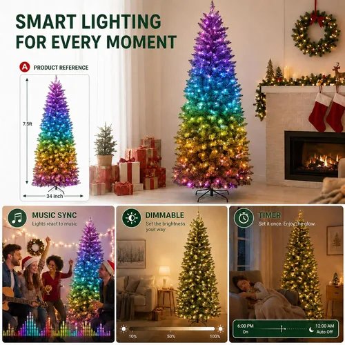 Vista 6 de Avatar Controls Árbol de Navidad con lápiz inteligente preiluminado de 7.5 Árbol de Navidad artificial delgado para espacios pequeños